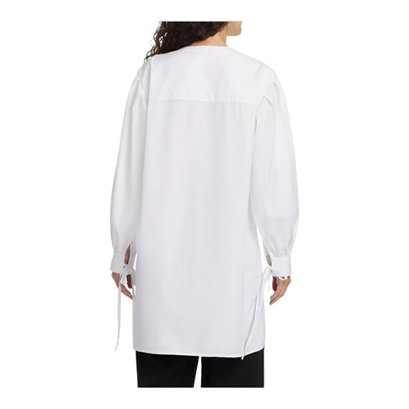 $695 Co White Poplin Tie-Cuff 100% Cotton Tunic Size Small - Picture 2 of 6